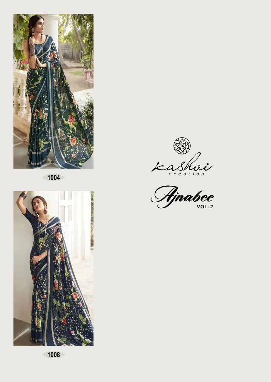 Ajnabee Vol 2 By Kashvi Dull Moss Foil Printed Sarees Wholesale Market In Surat